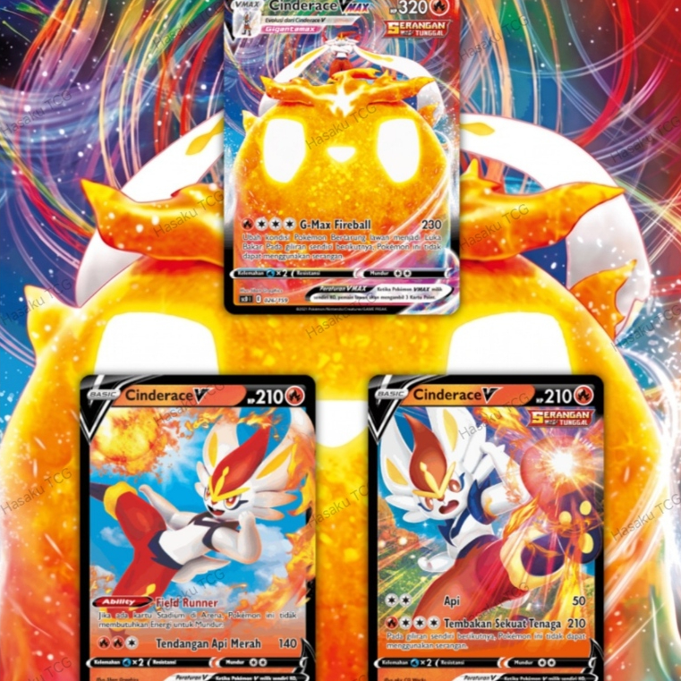 Kartu Pokemon Cinderace V #25, Cinderace V #27 & Cinderace Vmax #26 Versi Indonesia Original 100%