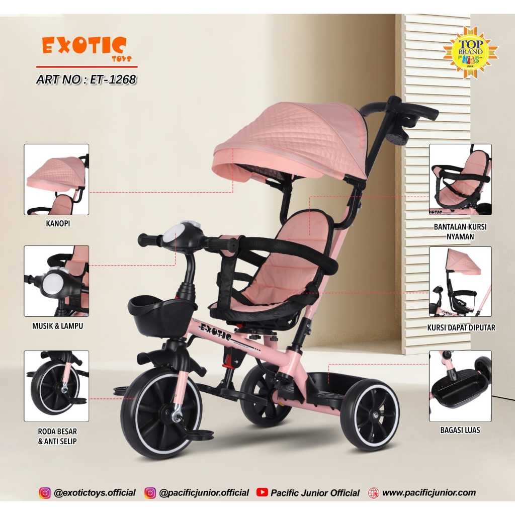 Sepeda Anak Roda Tiga Exotic ET 1268 Sepeda Roda Tiga 1268 Sepeda Stroller Exotic