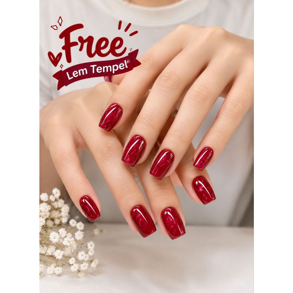 Kuku Palsu Wanita Dan Lem Nail Art Premium buatan tangan semi kuku CatEye Wedding Aesthetic XS/S/M 1