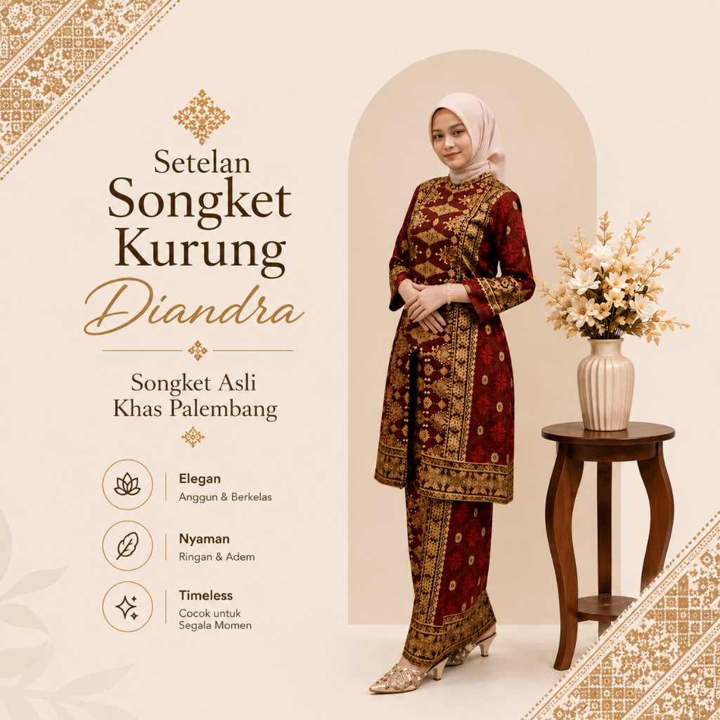 Dian Songket  - Setelan Baju Kurung Diandra - Set Rok Batik Jupri Palembang | Baju Kondangan Couple 