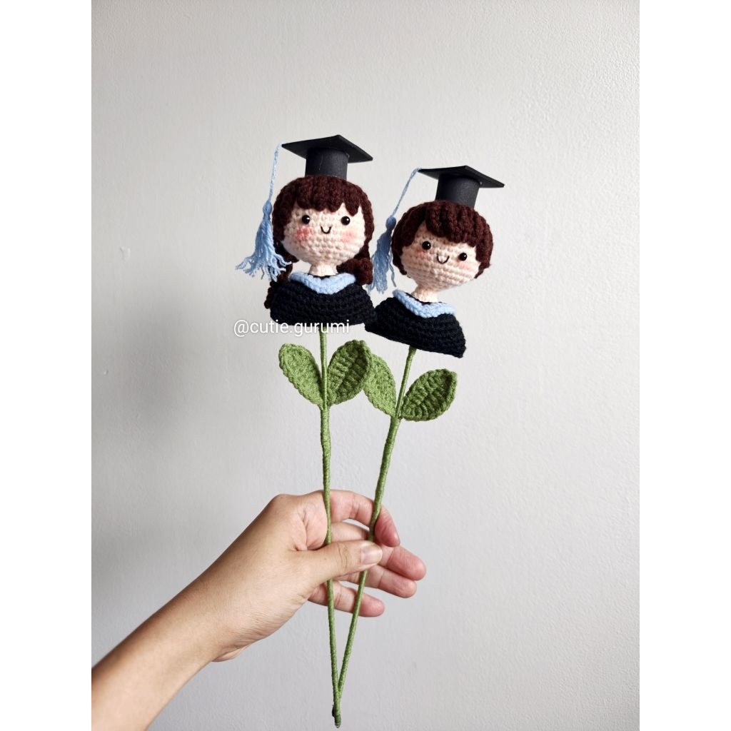 Boneka Rajut setengah badan tangkai dan daun untuk buket bunga