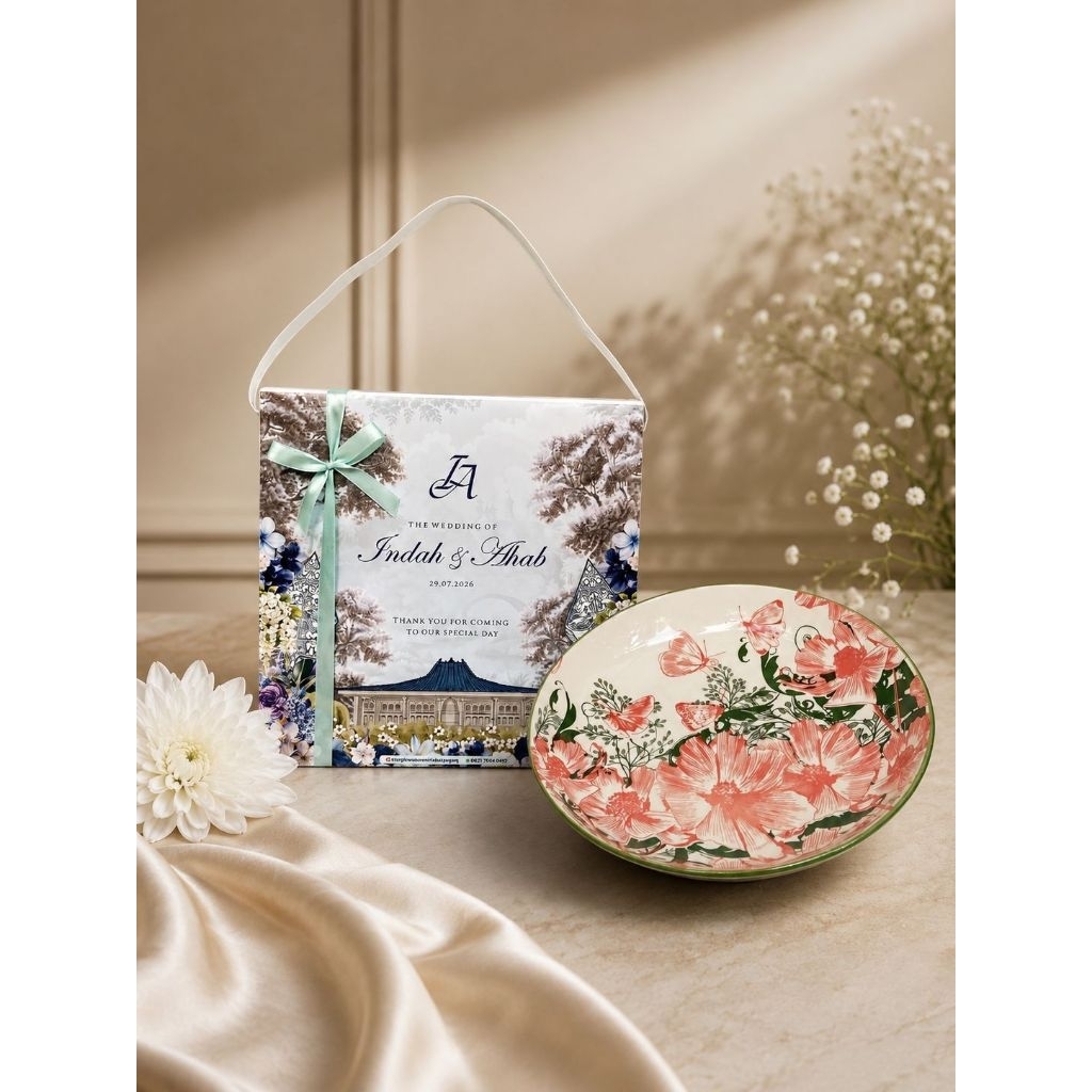 SOUVENIR PIRING/BOX CUSTOM/PIRING KERAMIK /SOUVENIR KHITAN/SOUVENIR ULTAH/SOUVENIR WEDDING