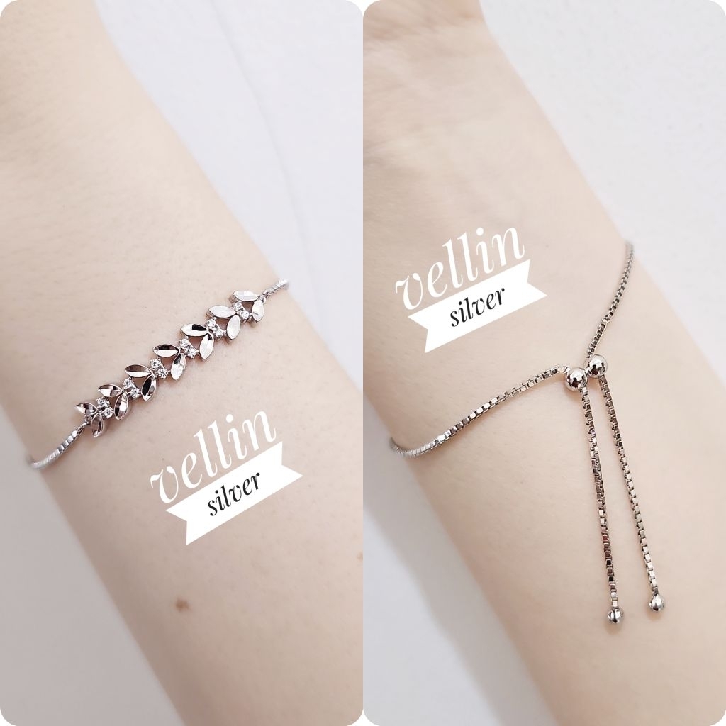 Gelang Tangan Daun Shimmer Rantai Italy Serut Perak 925 Lapis Emas Putih - Gelang Wanita Silver 925 