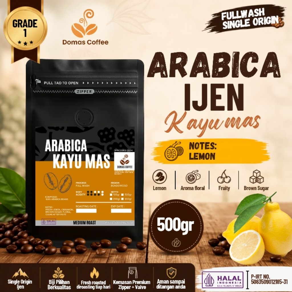 ARABICA KAYU MAS SITUBONDO/GRADE 1/MURNI/100% 500gr