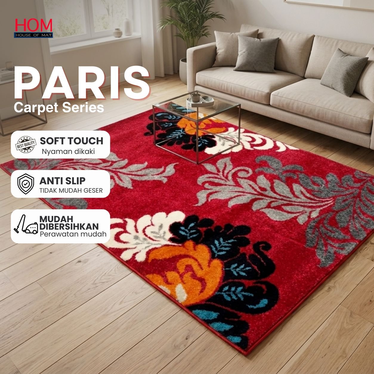 [HOM RUGS] KARPET PERMADANI PARIS 105x150 / KARPET PARIS MOTIF BUNGA  / KARPET TEBAL PREMIUM PARIS