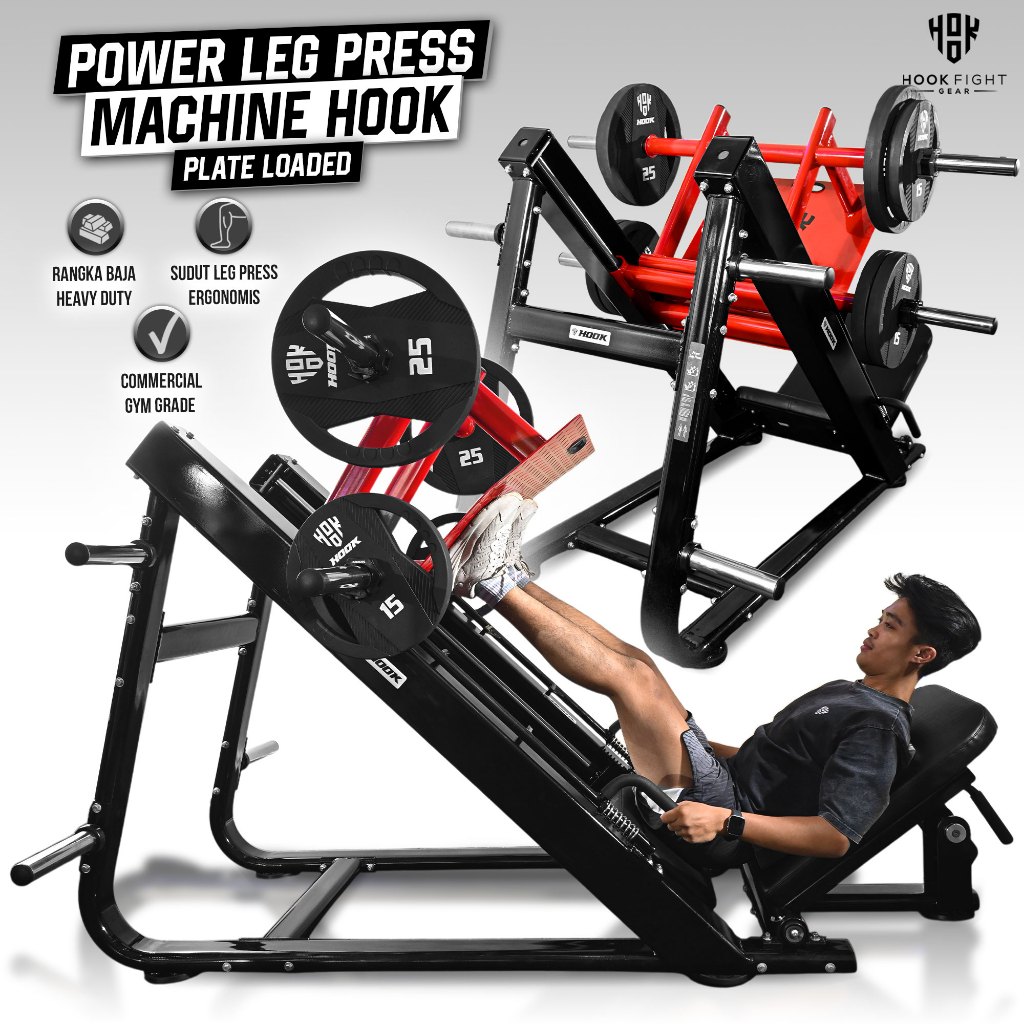 Mesin Leg Press Plate Loaded Hook – Alat Gym Kaki Home Gym, Leg Press Ergonomis, Alat Fitness Kuat &