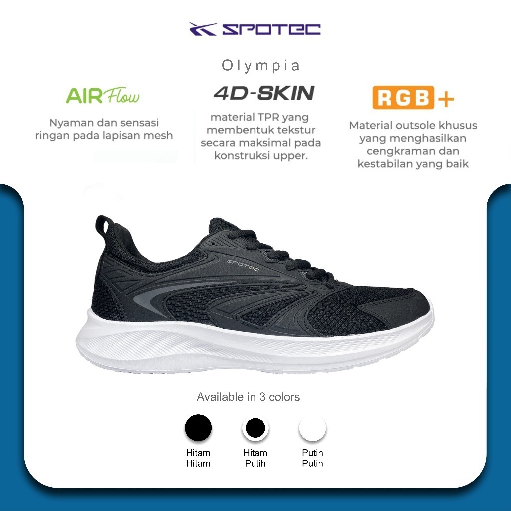 Spotec Sepatu Sneakers Artikel Olympia Hitam/Putih Spotec Original