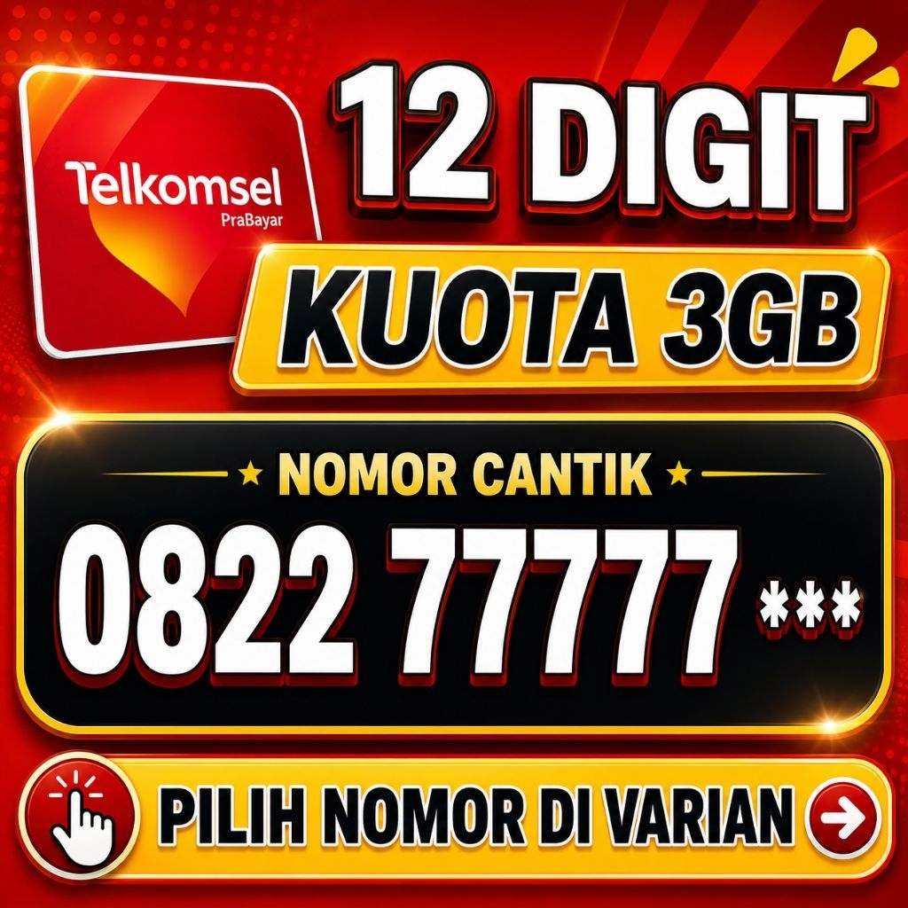 nomor cantik kartu perdana telkomsel 12 digit bonus kuota 3GB prabayar support jaring 5G