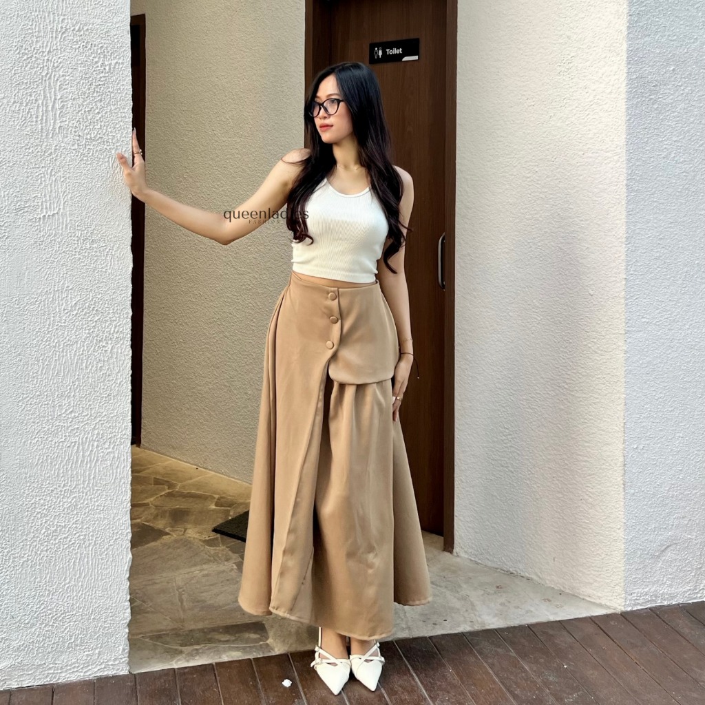 Nadya Ruffle Skirt Korean Style Polos Allsize Panjang Bahan Furano Mayung Kekinian