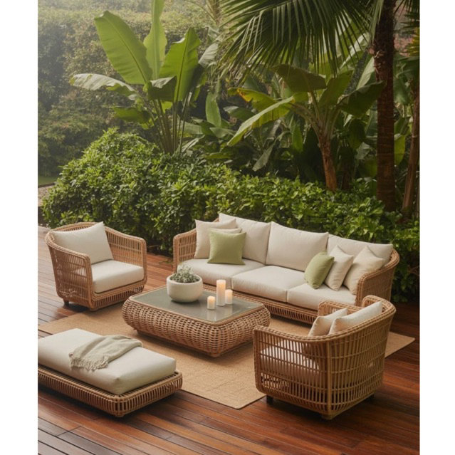 Set sofa rotan outdoor terbaru sofa rotan sintetis mewah