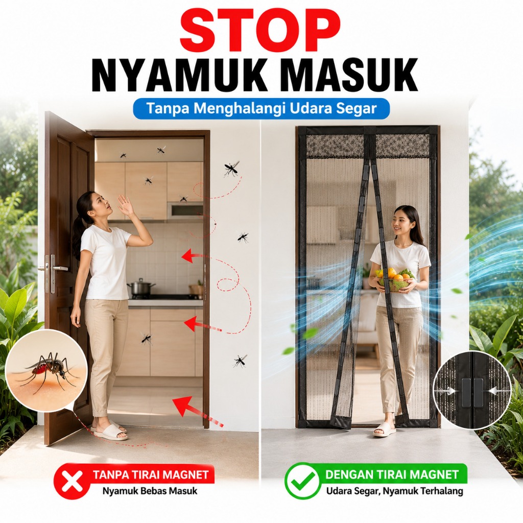 Pintu Magnet Anti Nyamuk Kelambu Serangga Fiberglass - Tirai Pintu