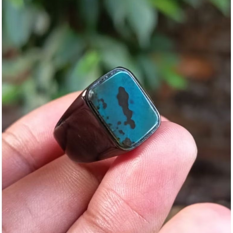 Batu akik bacan Doko mejiko body kotak ring titanium balck size-8