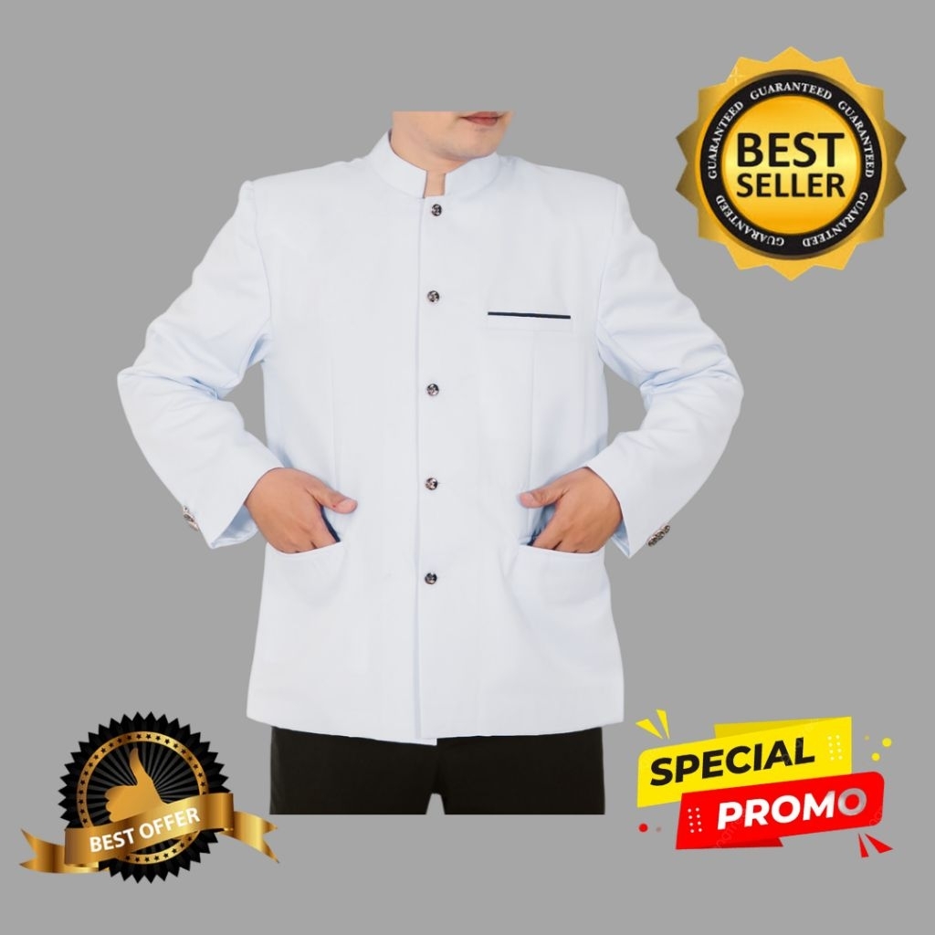 Jas Koko Jasko Mandarin putih  list saku putih Terlaris