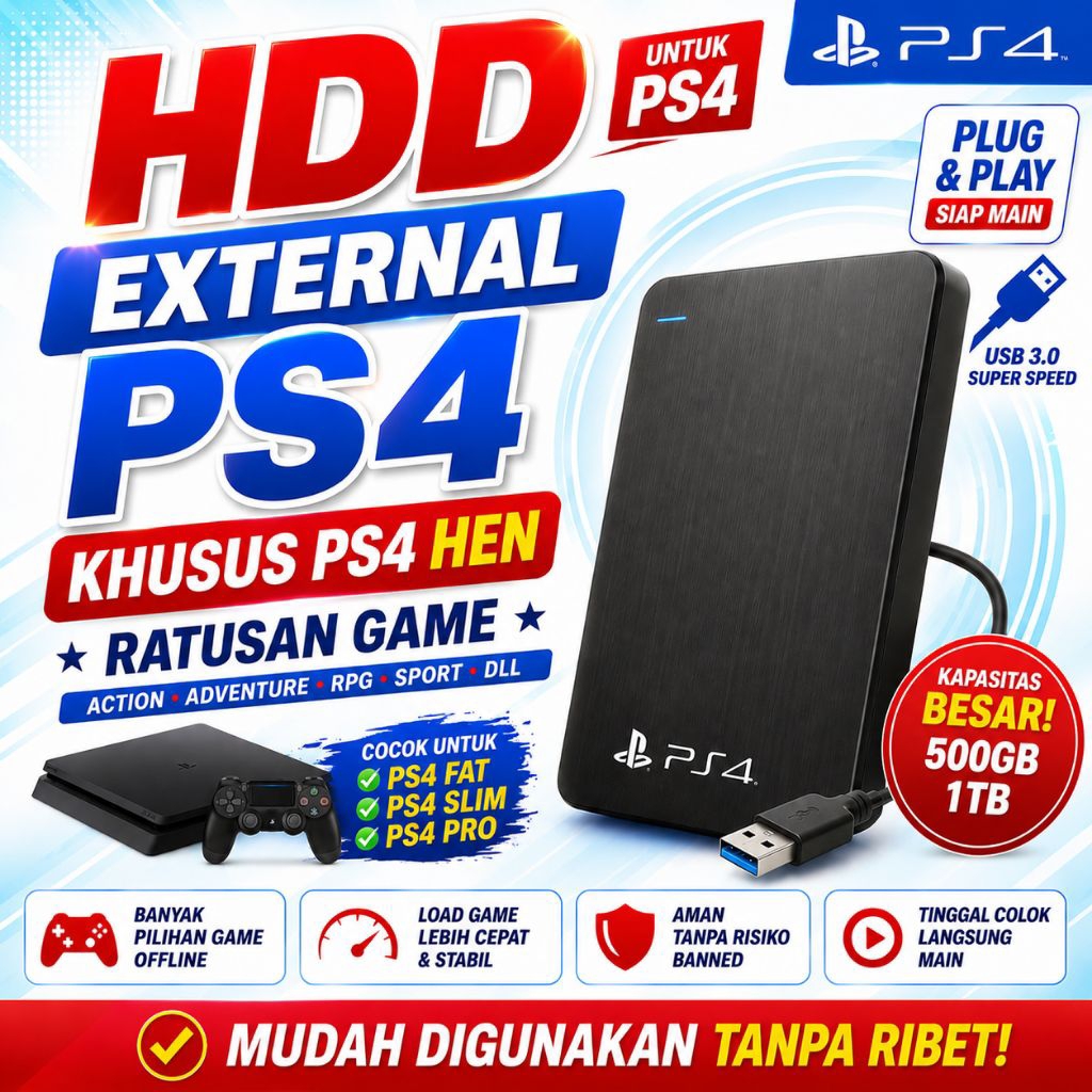Hardisk External PS4 HEN 500GB 1TB Isi Ratusan Game Siap Main