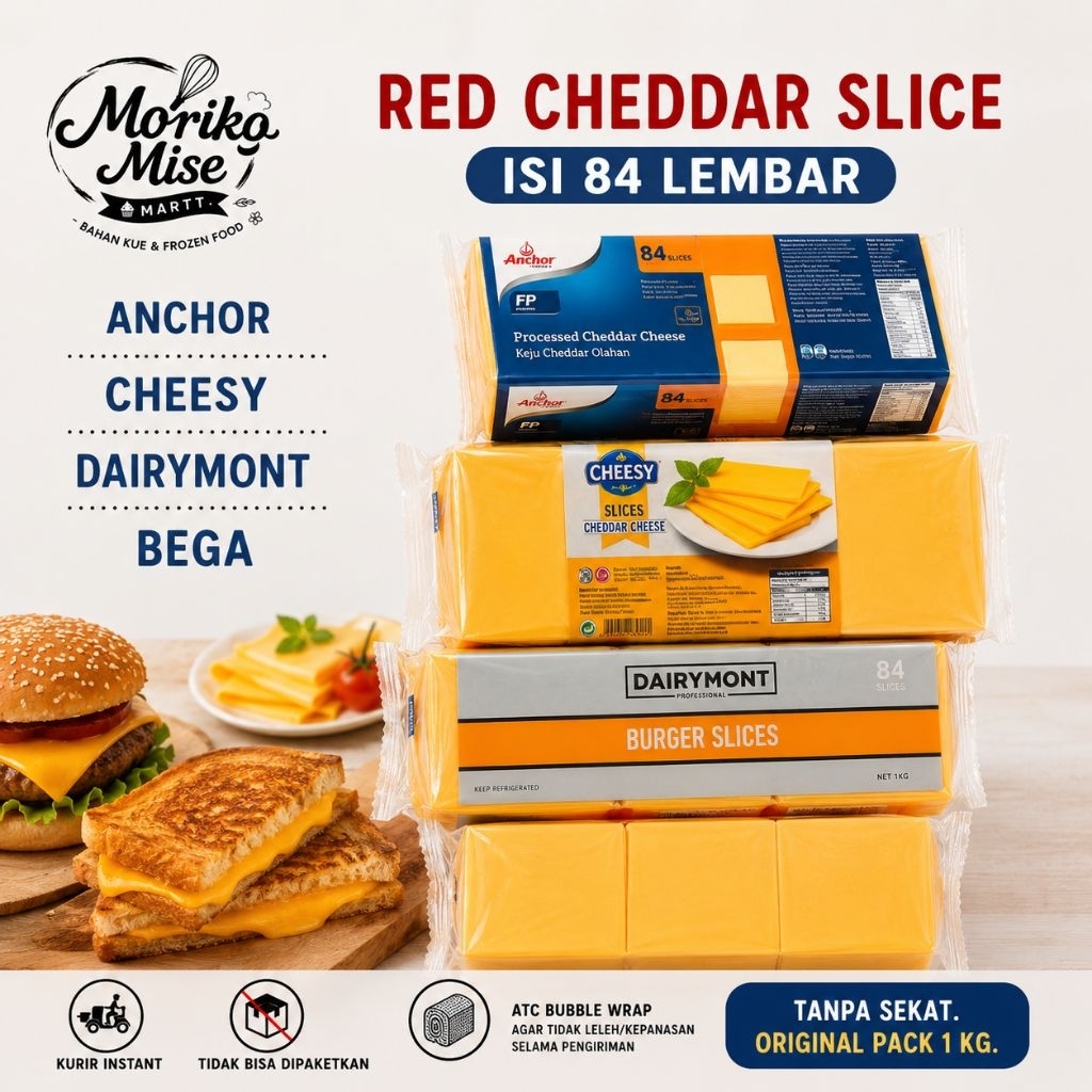 84 lembar [ Red Cheddar Slice Colour ] Anchor / Cheesy / Bega / Dairymont Easy to Melt / Melted Aust