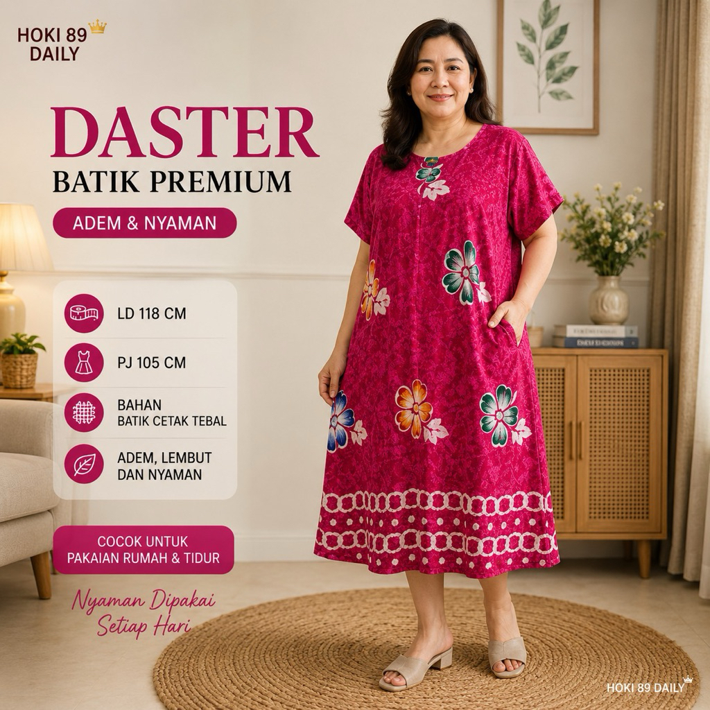 HOKI 89 DAILY | PRIMADONA DASTER BATIK WANITA PREMIUM DASTER RUMAHAN WANITA DASTER JUMBO LD 118 CM B