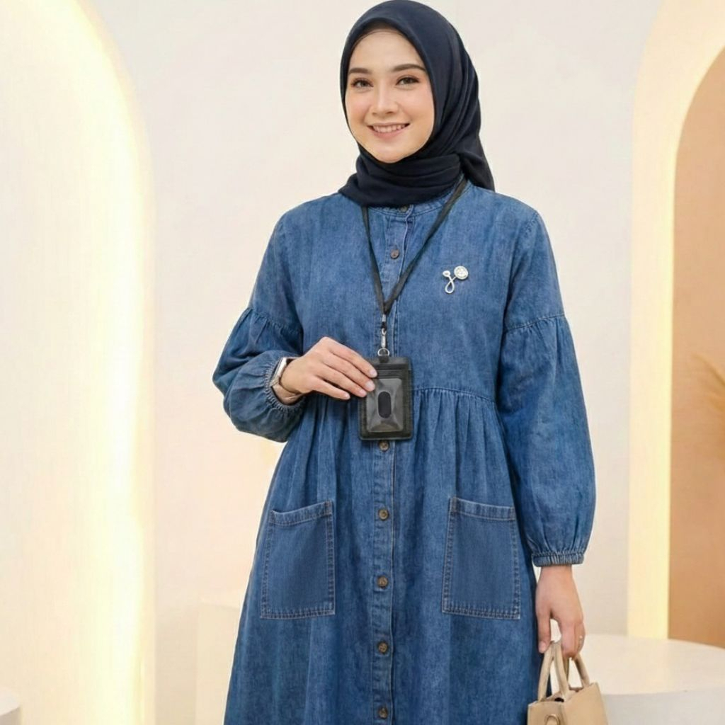 kemeja tunik jeans wanita jeans wash tunik mahira muslim fashion wanita