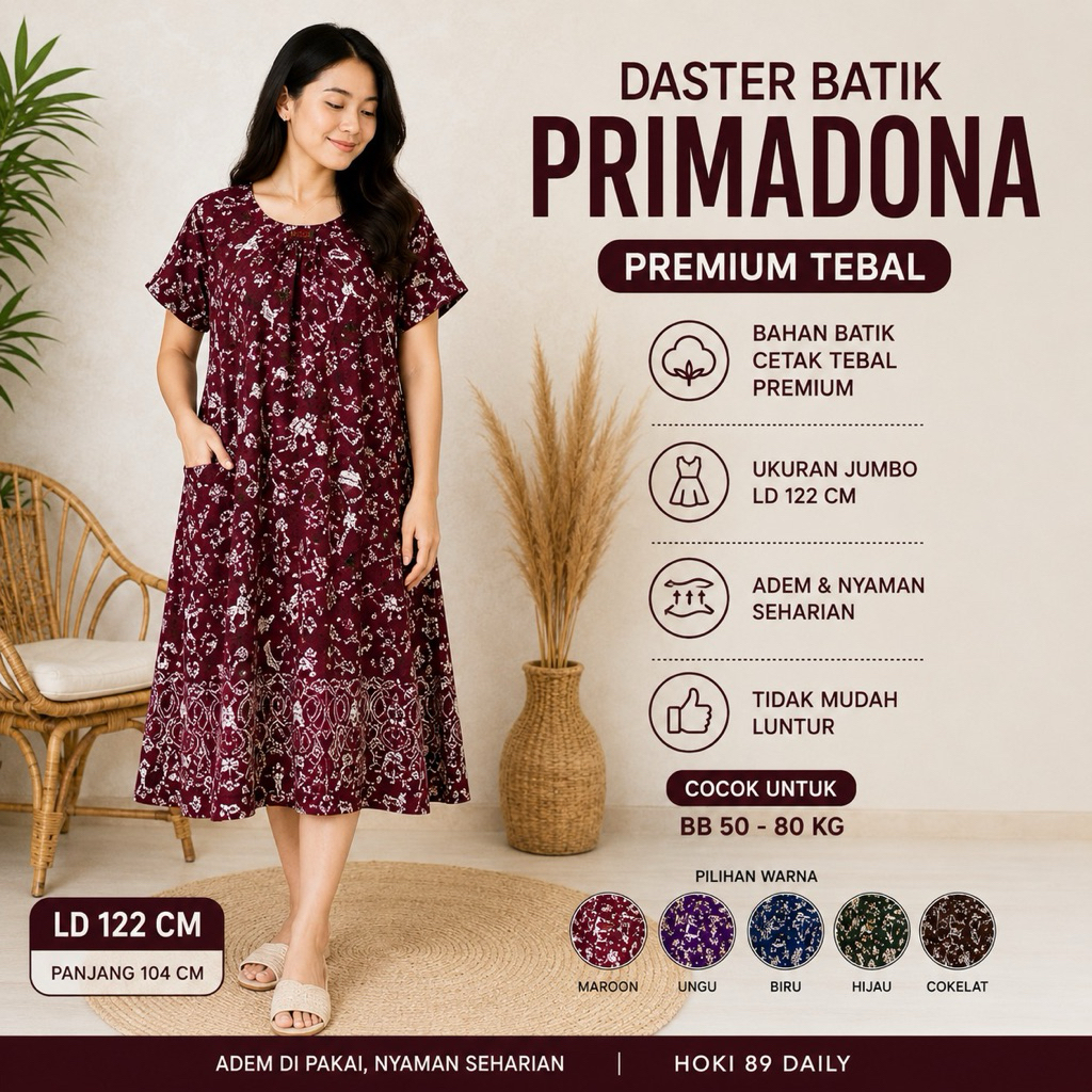 HOKI 89 DAILY | PRIMADONA DASTER WANITA DASTER JUMBO WANITA BAJU TIDUR WANITA DASTER BATIK WANITA PR