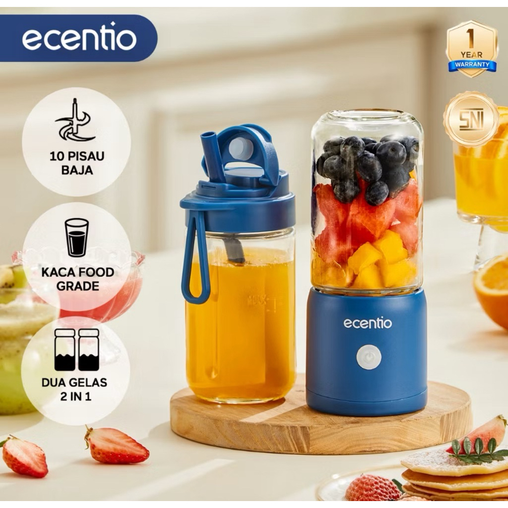 PRELOVED ecentio blender portable kapsul Kaca Gelas juicer buah tanpa ampas 10 Pisau blender jus bua
