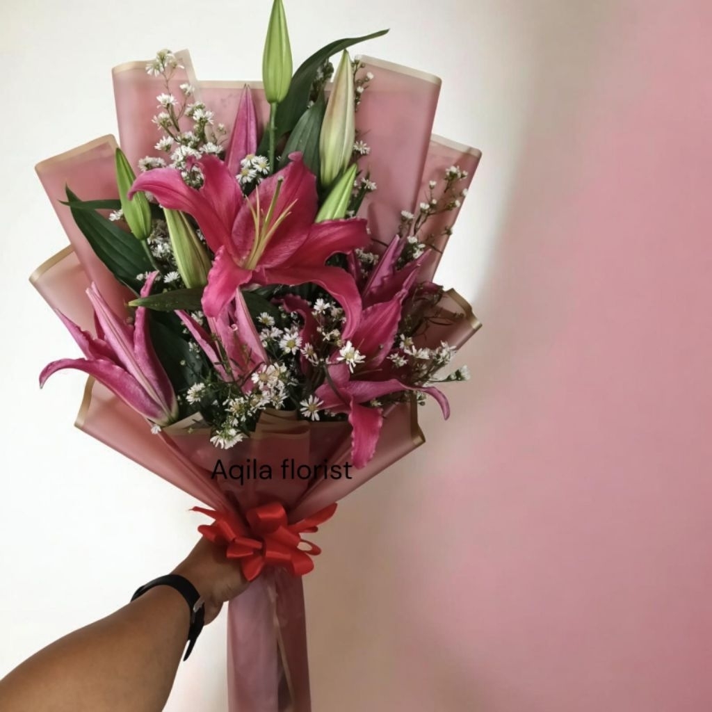 henbuket bung lili fresh merah sepesial