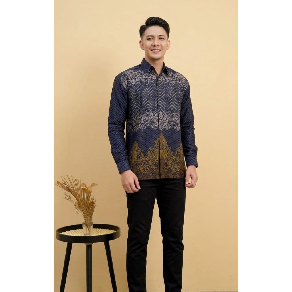 Baju batik pria lengan panjang berpuring premium