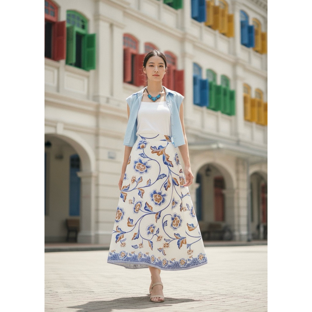 Rok batik cap enciman dasar putih