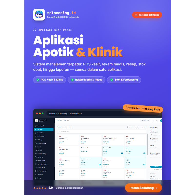 APLIKASI APOTEK KLINIK | POS KASIR REKAM MEDIS RESEP STOK APOTEKER DOKTER PORTAL DAN SISTEM ANTRIAN 