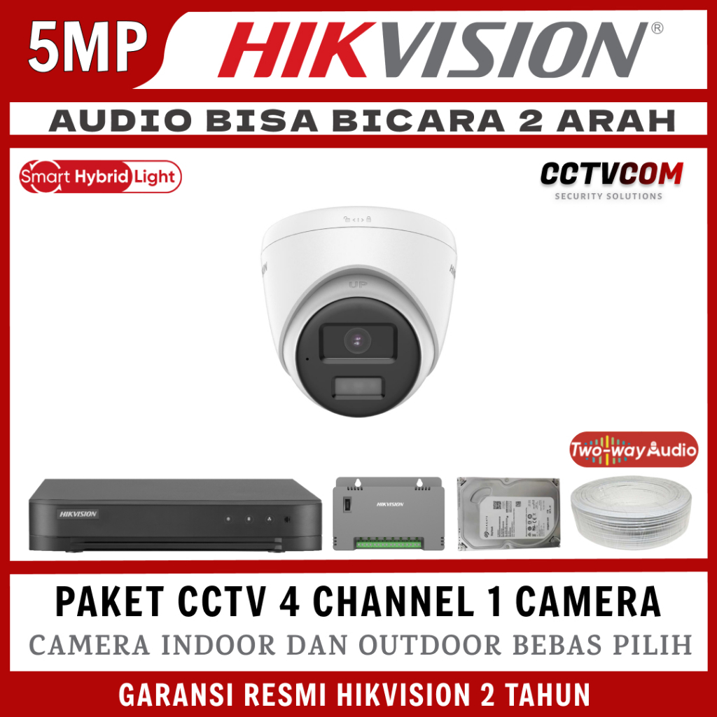 PAKET CCTV HIKVISION 5MP 4 CHANNEL 1 CAMERA AUDIO/TURBO HD KAMERA CCTV TURBO HD