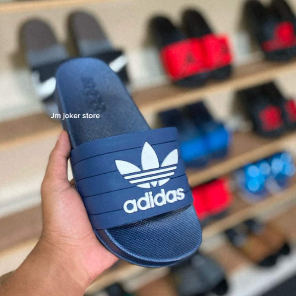 Sandal Slop Pria Warna Biru Putih Sandal Slide Cowok Casual Karet Anti Slip Empuk Premium - AD-NVW