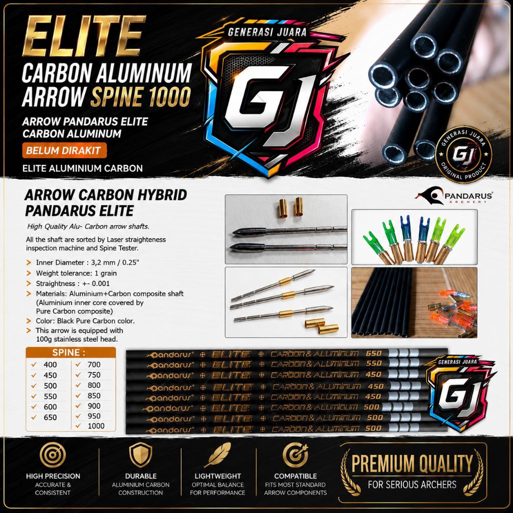 Pandarus ELITE Carbon Aluminum Arrow Shaft – Alu Carbon Hybrid Arrow Belum Dirakit – High Precision