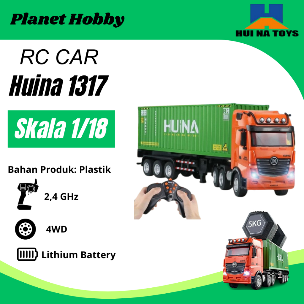 Huina 1317 RC Truk Kontainer Semi Alloy Remote Control 1/18 2.4G 9Ch 4WD