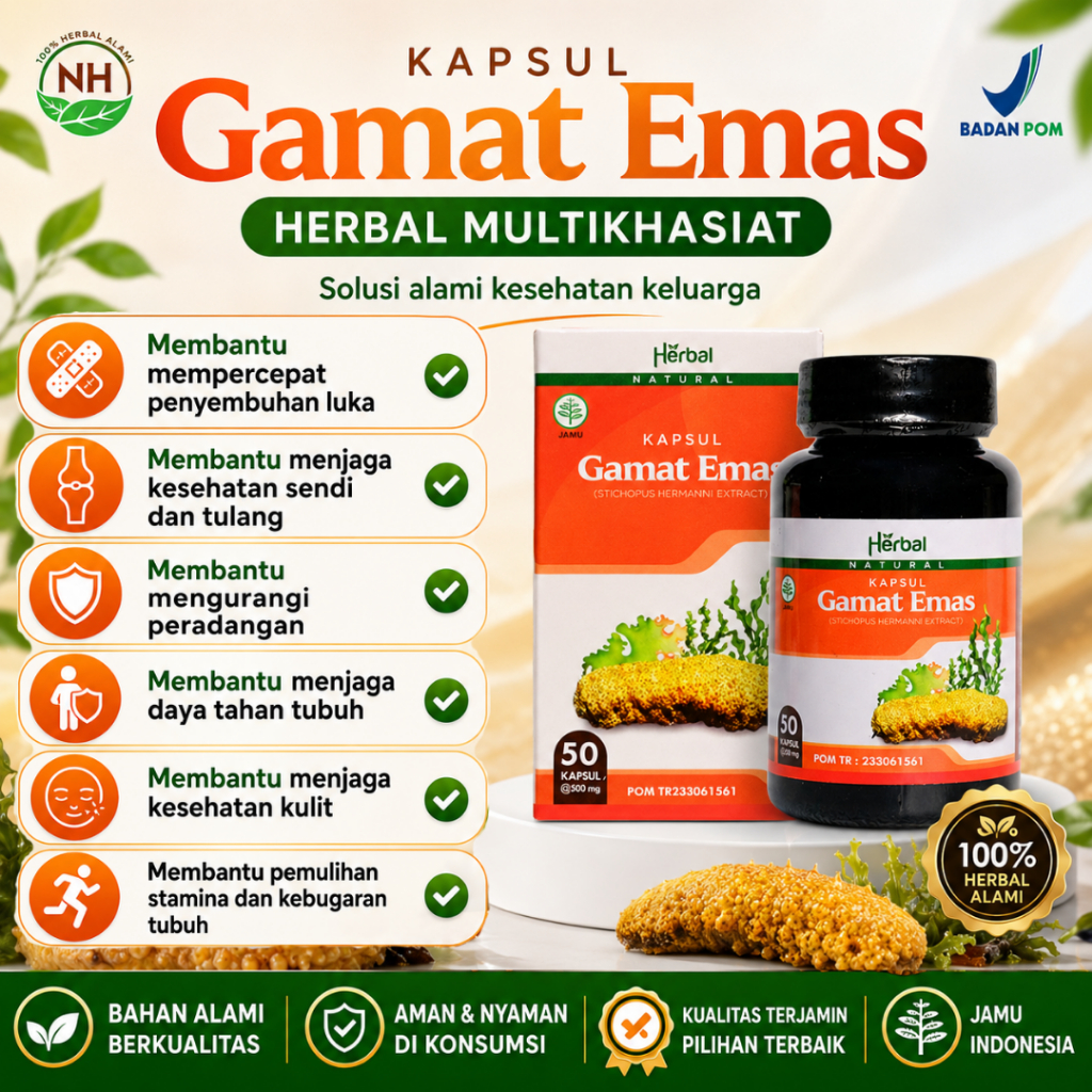 Kapsul Gamat Emas 100% Original Asli - Gamat Gold G Original - Gamat Emas Kapsul - Bergaransi - BPOM
