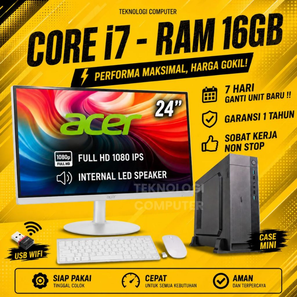 Core i7 | Mini | Full Set 24" Putih  | Komputer Kantor Admin Sekolah | CPU PC Rakitan