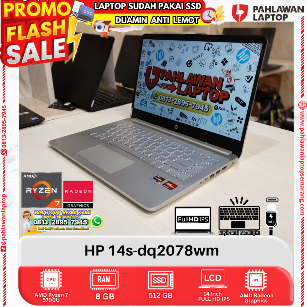 LAPTOP HP 14s-dq2078wm AMD Ryzen 7 RAM 8GB SSD 512GB