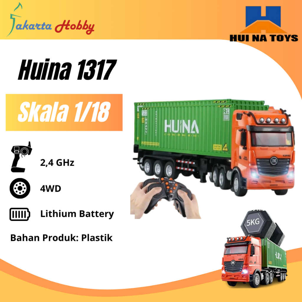 RC Truck Container Huina 1317 1/18 2.4Ghz 9CH Semi Alloy Mainan Anak 4WD
