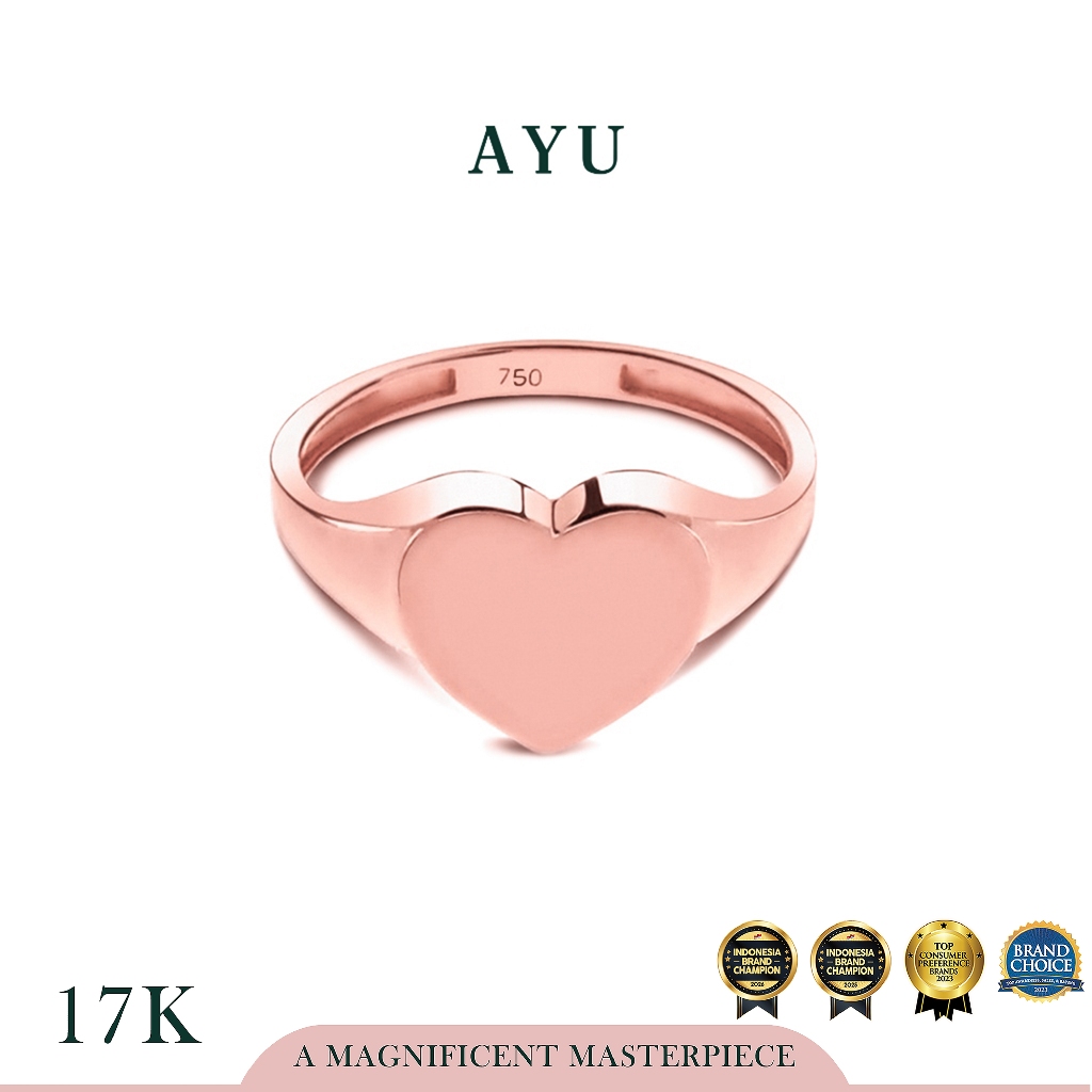 AYU Cincin Emas - Heart Signet Ring 17K Rose Gold