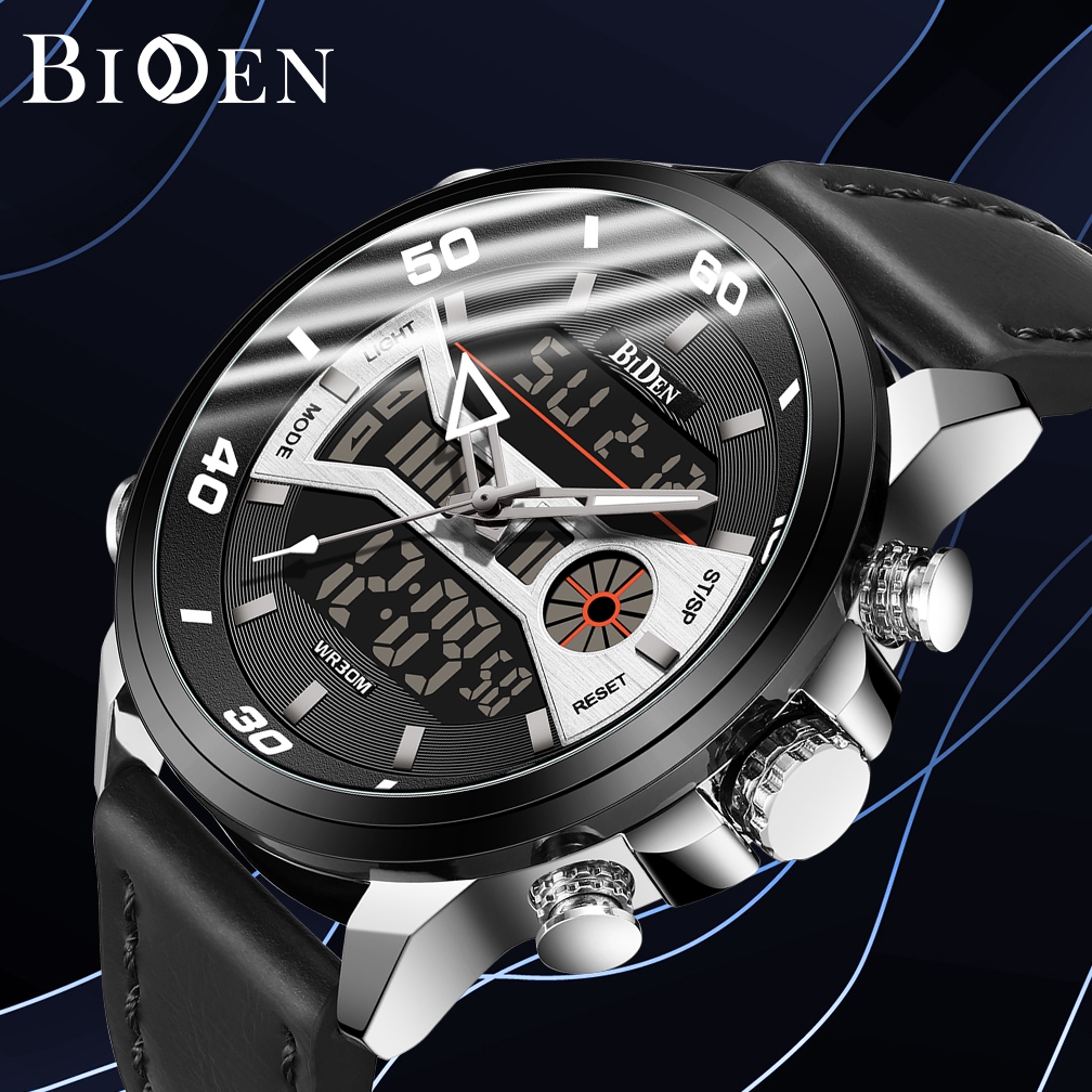 BIDEN Jam Tangan Pria Anti Air Original Multifunctional Luminous Tali Kulit 1934