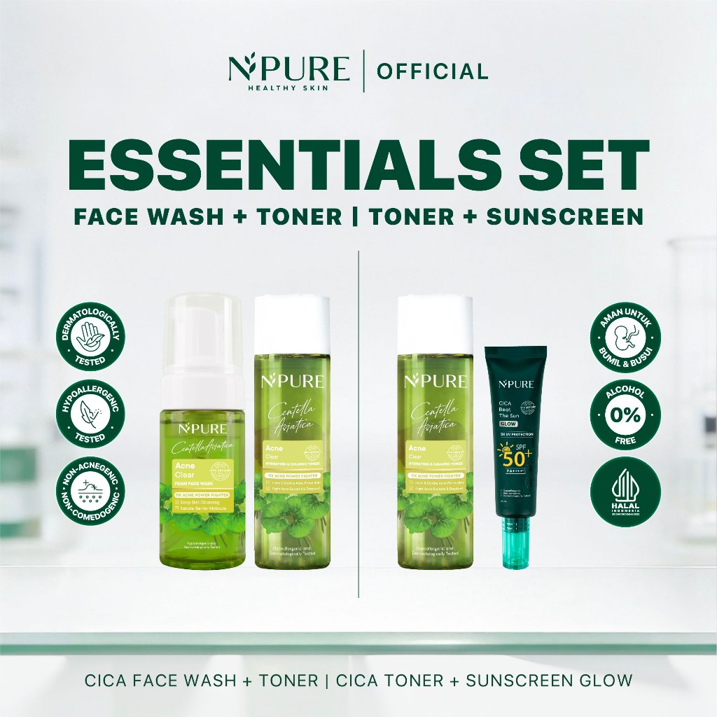 NPURE Paket Bundling Cica Acne Face Toner Centella / Acne Cica Face Wash / Kulit Berjerawat