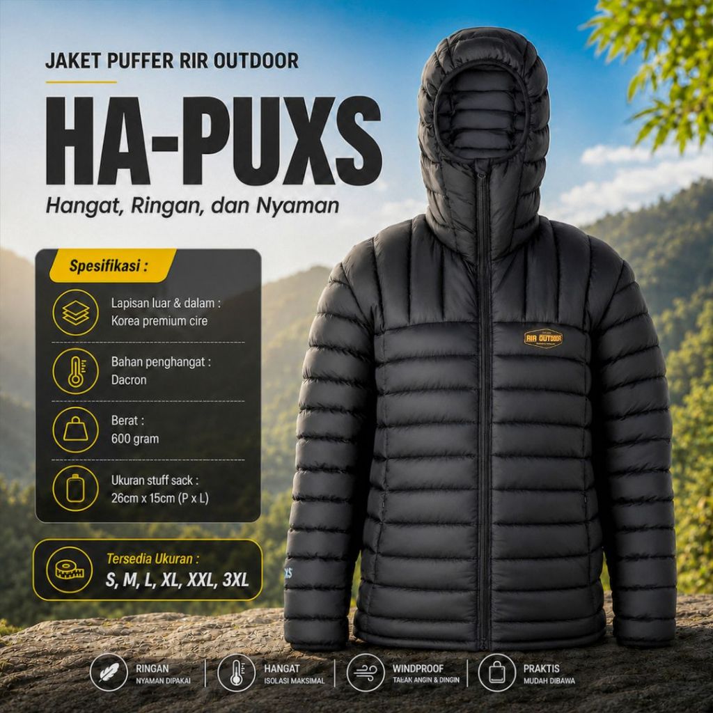 JAKET INNER GUNUNG DACRON RIR OUTDOOR HAPUXS (LOGO PUTIH) JAKET OUTDOOR HIKING HANGAT PRIA DAN WANIT