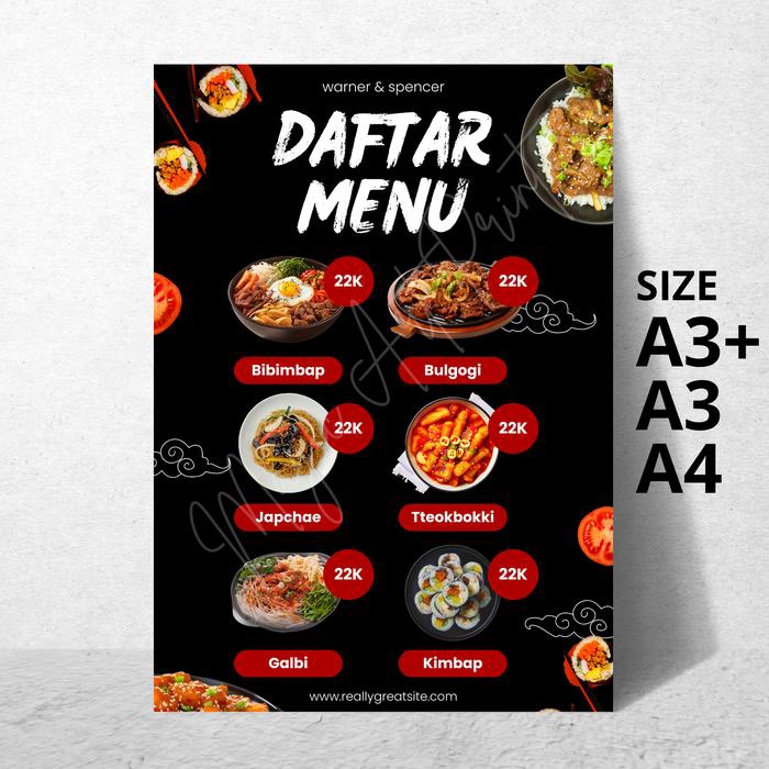 FREE DISAIN Cetak Menu A4 / Print Menu + Laminating A4/ Artpaper Menu A4 & A3+