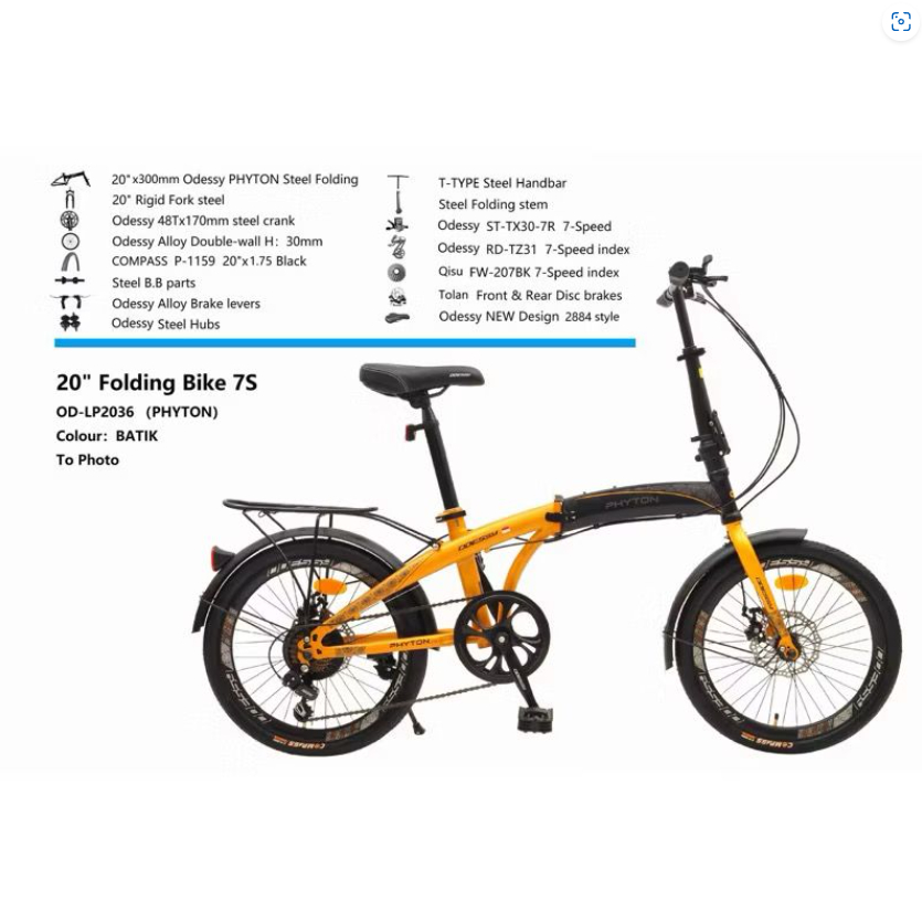 Sepeda Lipat Odessy Phyton 16, 20x1.50" Steel 1x7Sp Mechanical Disc Brake
