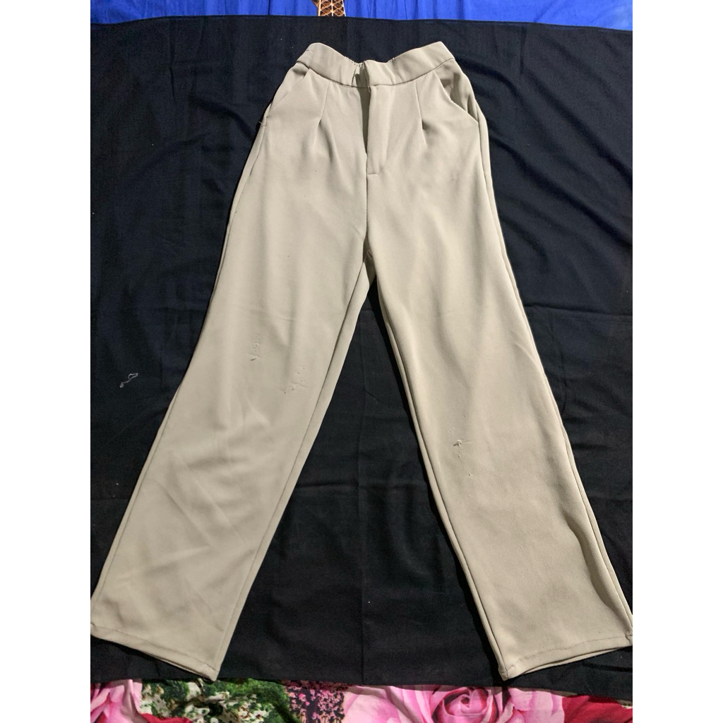PL CULLOTE LOOSE PANTS CELANA HIGHWAIST KHAKI