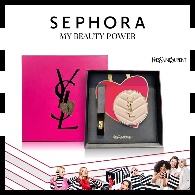 YSL Gift Set | YSL Cushion Pink Matte B10/B20 + ysl lip gloss#314 lipstick rouge makeup Kotak hadiah