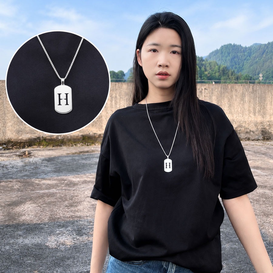 Kalung Liontin Huruf Stainless Steel Unisex A D E F H J M R S Gaya Hip Hop Minimalis