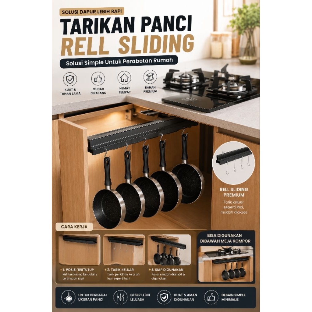 Gantungan rel sliding laci serbaguna PREMIUM
