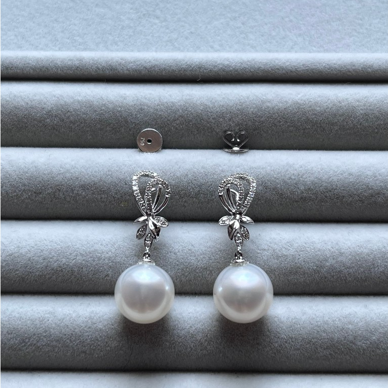 Anting / giwang berlian emas putih mutiara air laut 023
