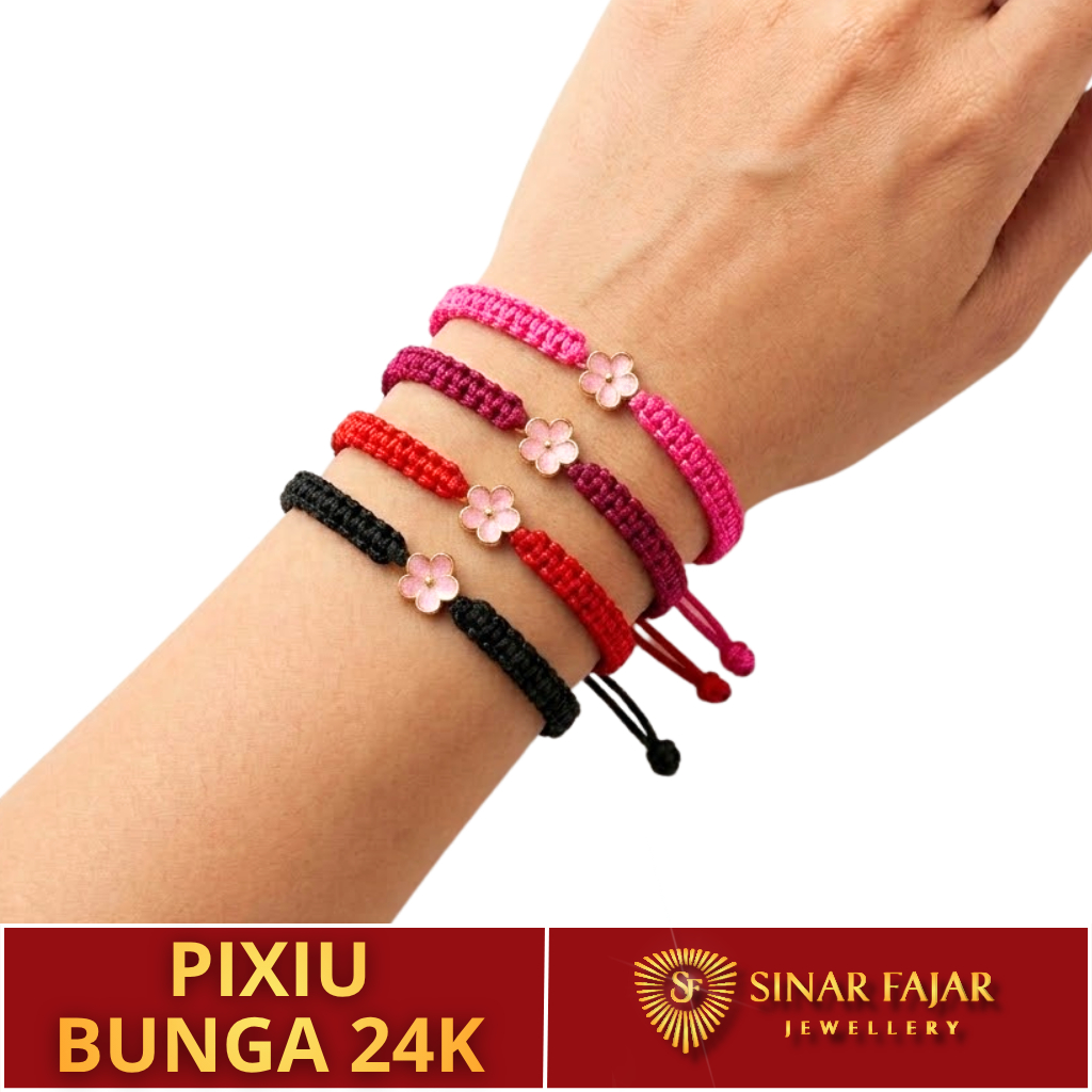 Gelang Tali Pixiu Bunga Pink 999 - Sinar Fajar Jewellery