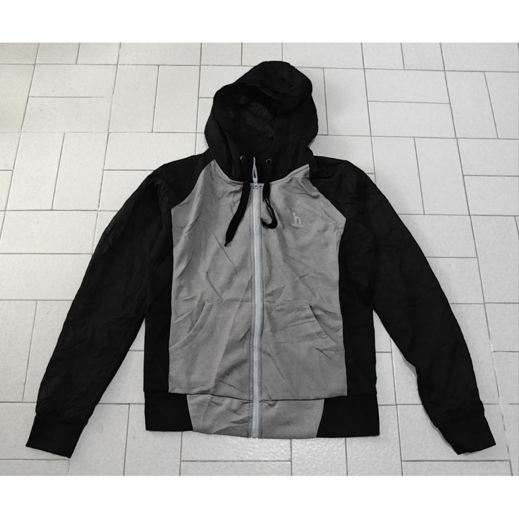 Jaket Sport Hoodie Zipper Hazzys Hitam Abu