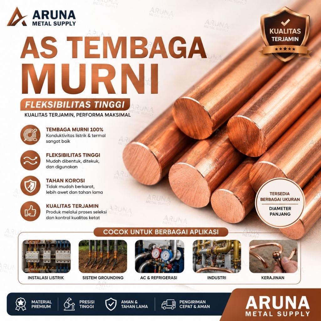 As tembaga diameter 12,5mm x 1000mm | As tembaga murni
