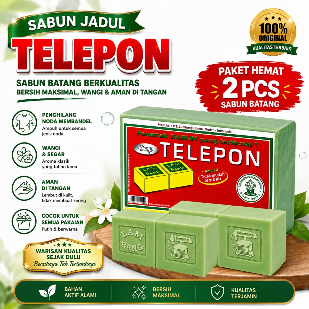 2 PCS - Sabun Batang Jadul Cap Telepon - Sabun Jadul - Sabun Cuci
